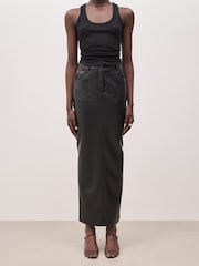 Because Of Alice Black Leather Tailored Maxi Skirt - Image 1 of 6