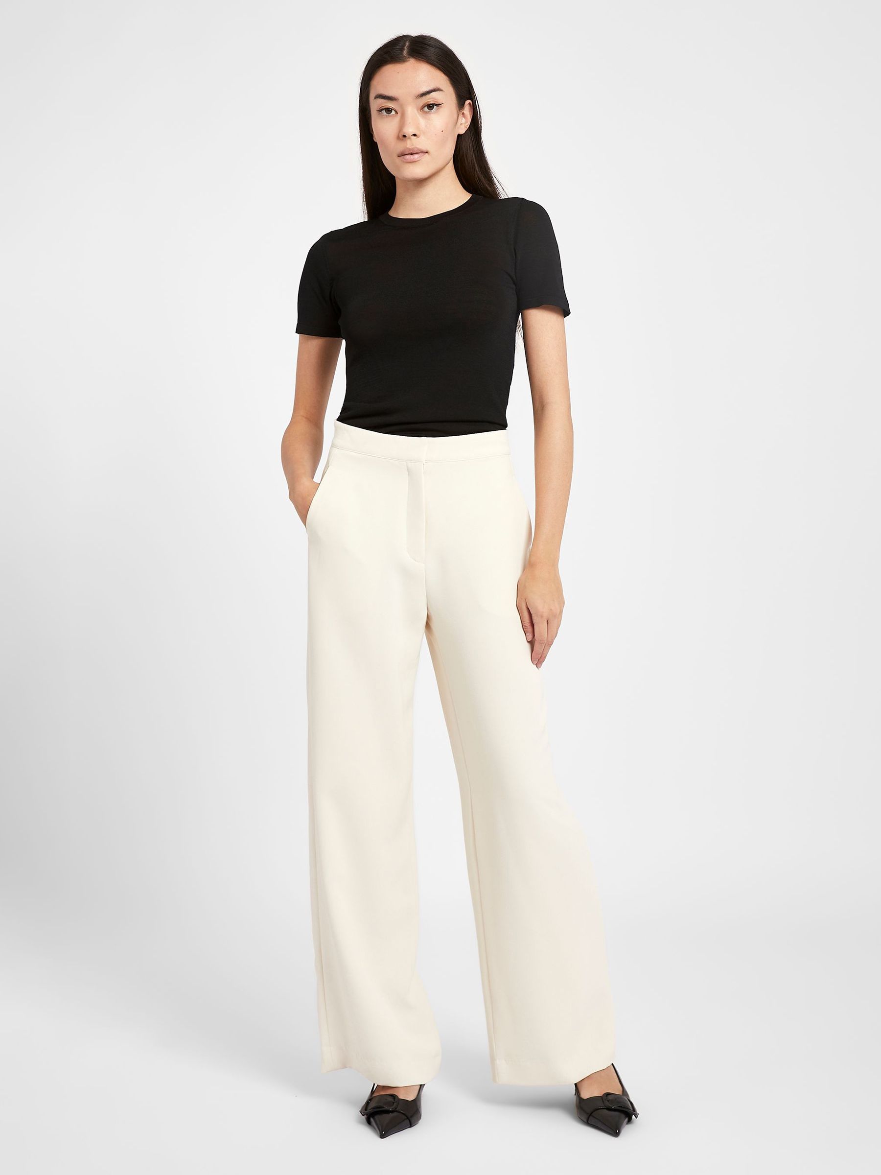 Buy Because Of Alice Cream Effortless Wide Leg Trousers from