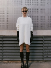 Because Of Alice Cream Soft Brushed High Neck Jumper Dress - Image 1 of 7