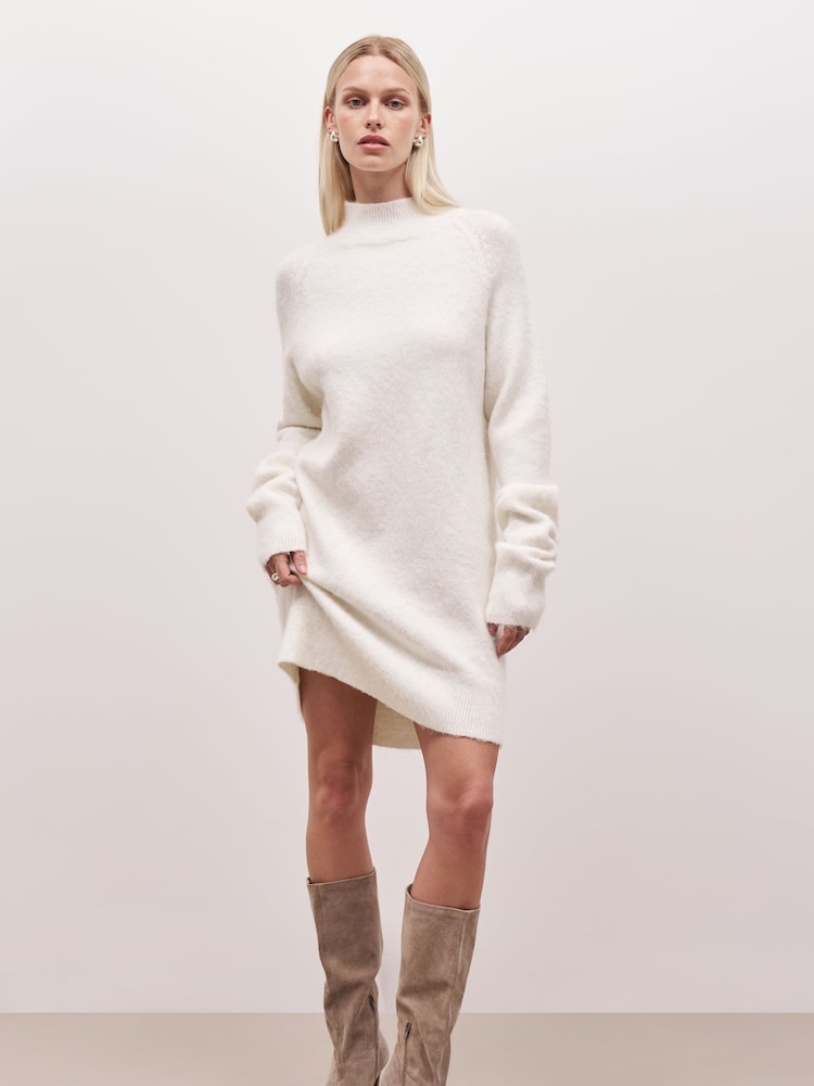 Because Of Alice Cream Soft Brushed High Neck Jumper Dress - Image 5 of 7