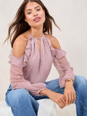 Morado - Lipsy Lurex Cold Shoulder Top - Imagen 1 de 4