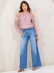 Morado - Lipsy Lurex Cold Shoulder Top - Imagen 3 de 4