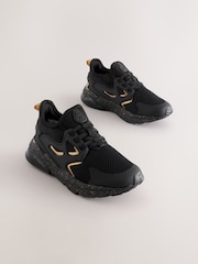 Black/Gold Wide Fit (G) Elastic Lace Trainers - Image 1 of 5