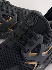 Black/Gold Wide Fit (G) Elastic Lace Trainers - Image 5 of 5