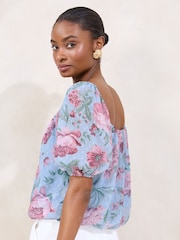 Lipsy Square Neck Printed Bubble Hem Top - Imagen 2 de 4