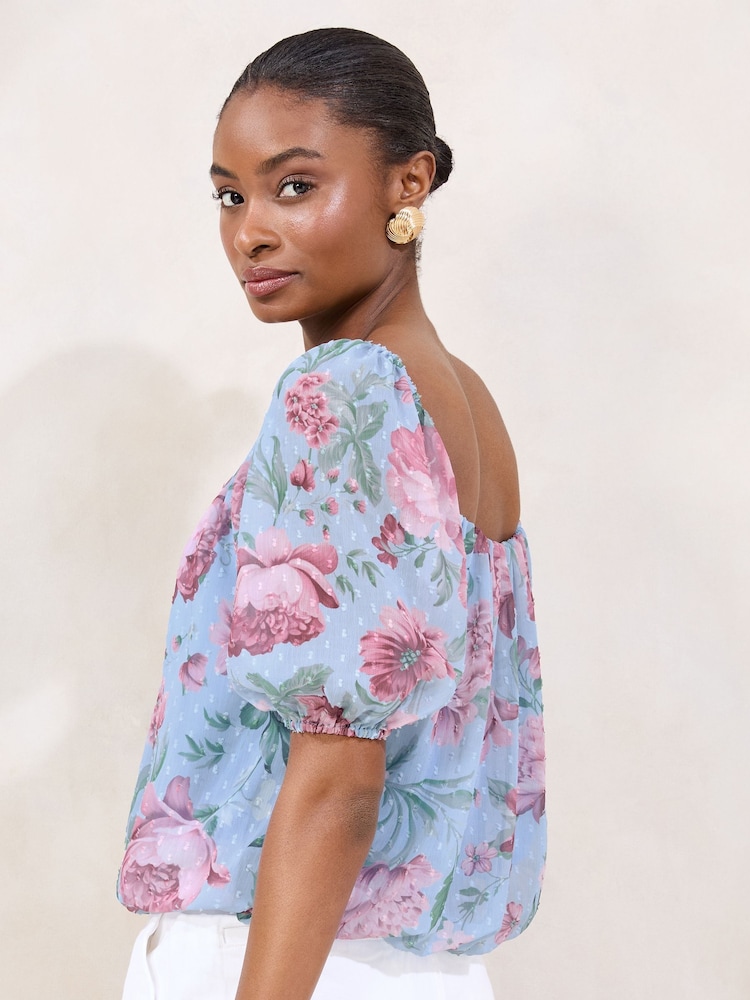 Lipsy Square Neck Printed Bubble Hem Top - Imagen 2 de 4