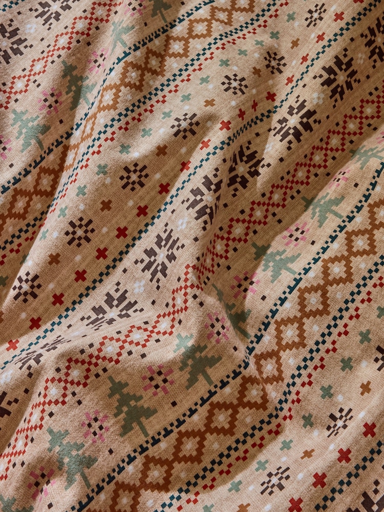 Natural Fairisle Pattern Christmas Brushed Duvet Cover and Pillowcase Set - Image 4 of 4 Natural Fairisle Pattern Christmas Brushed Duvet Cover and Pillowcase Set - Image 4 of 4