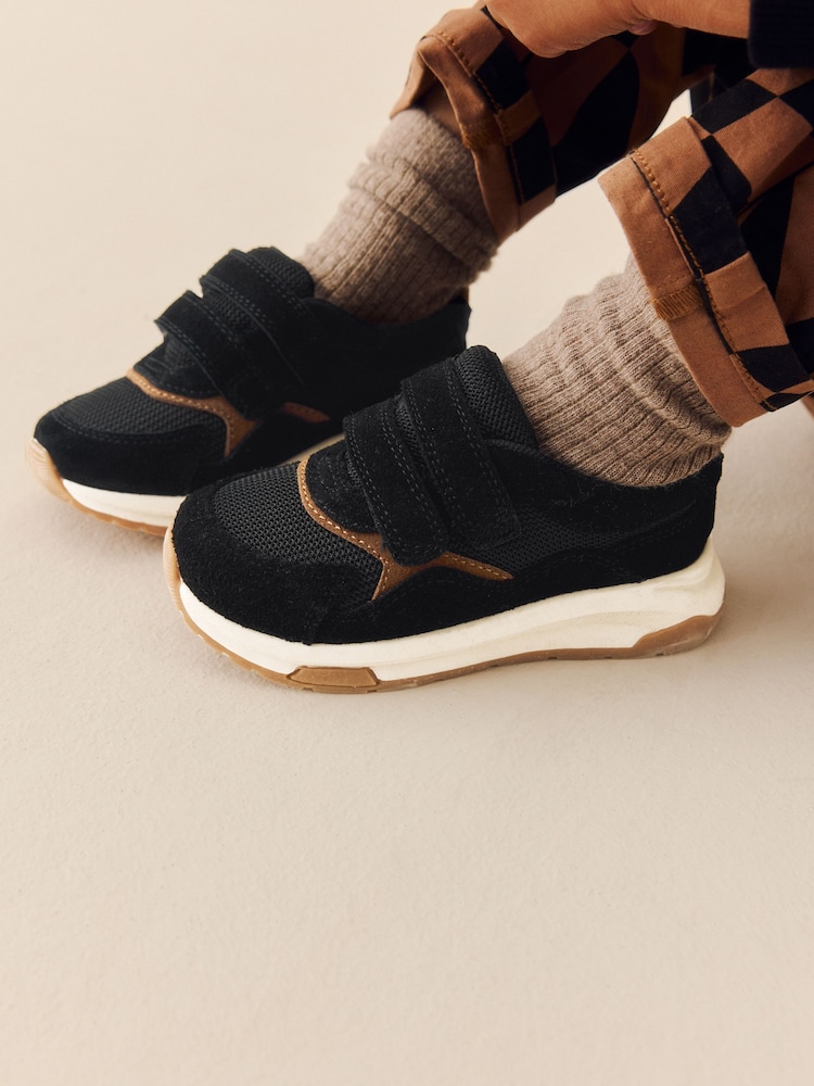 Black Suede Touch Fastening Trainers - Image 1 of 7 Black Suede Touch Fastening Trainers - Image 1 of 7