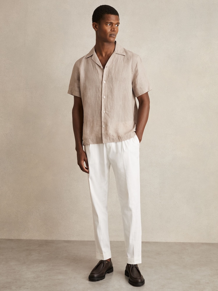 Reiss Mink Brown Beldi Cuban Collar Shirt - Image 1 of 6