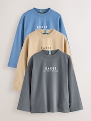 Grey/Stone/Blue - Baker by Ted Baker Cotton Long Sleeve T-Shirts 3 Pack - Slika 1 iz 5