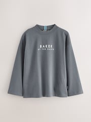 Grey/Stone/Blue - Baker by Ted Baker Cotton Long Sleeve T-Shirts 3 Pack - Slika 4 iz 5
