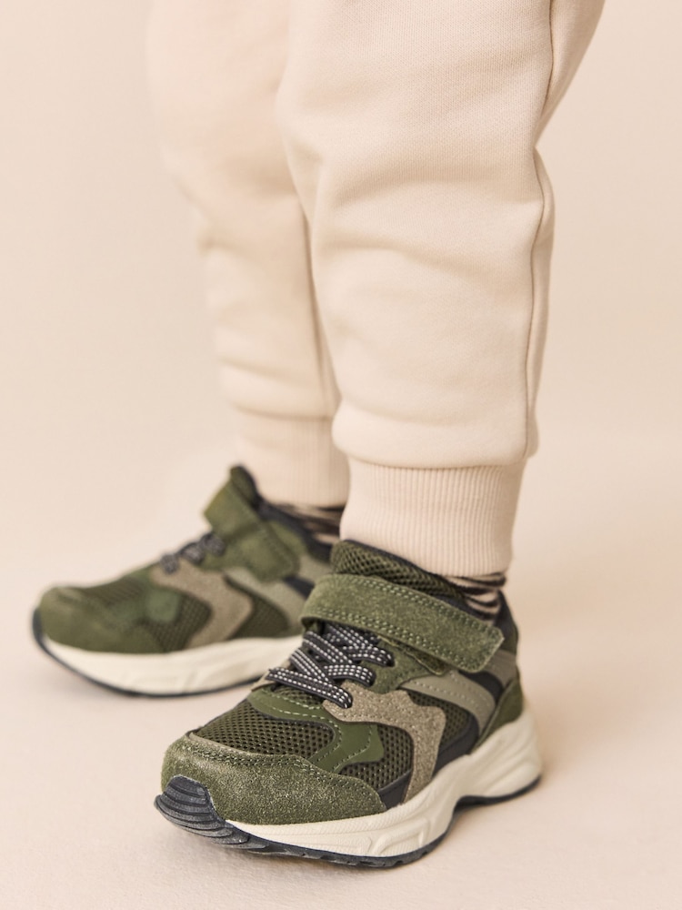 Green Khaki Touch Fastening Elastic Lace Trainers - Image 1 of 7