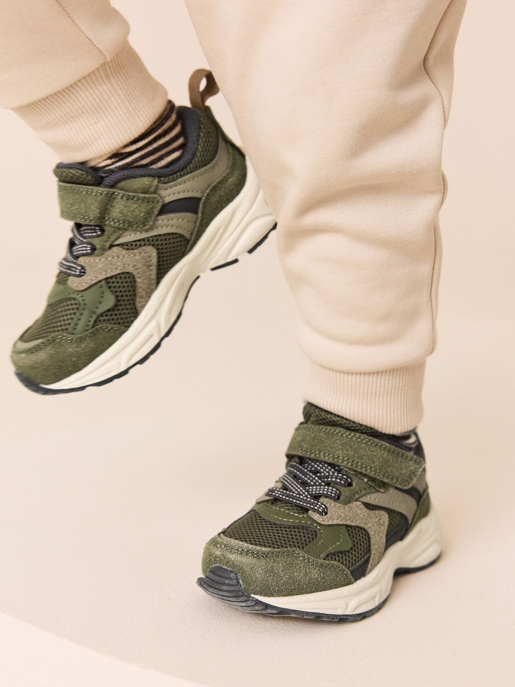 Green Khaki Touch Fastening Elastic Lace Trainers - Image 2 of 7
