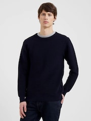 French Connection Blue Crew Neck Ribbed 100% Cotton Knit Jumper - Image 1 of 4
