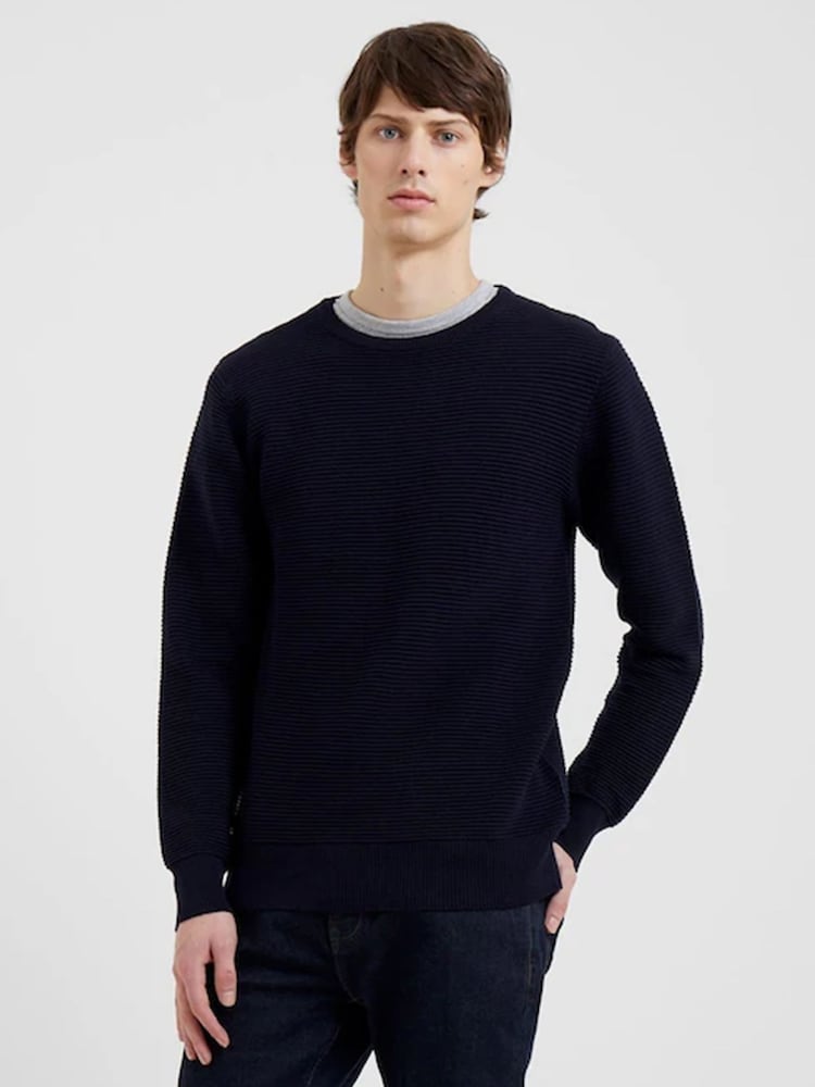 French Connection Blue Crew Neck Ribbed 100% Cotton Knit Jumper - Image 1 of 4