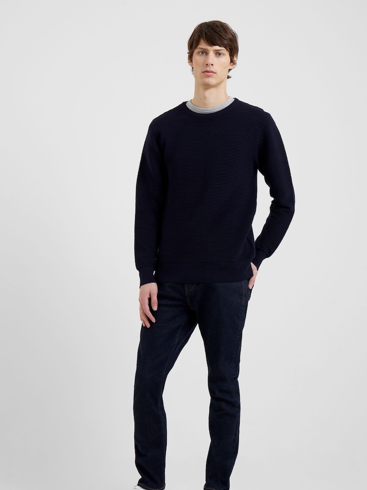 French Connection Blue Crew Neck Ribbed 100% Cotton Knit Jumper - Image 2 of 4