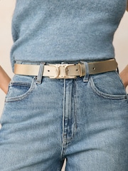 Gold Tone Regular Statement Buckle Leather Belt - Image 3 of 6