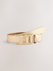 Gold Tone Regular Statement Buckle Leather Belt - Image 4 of 6