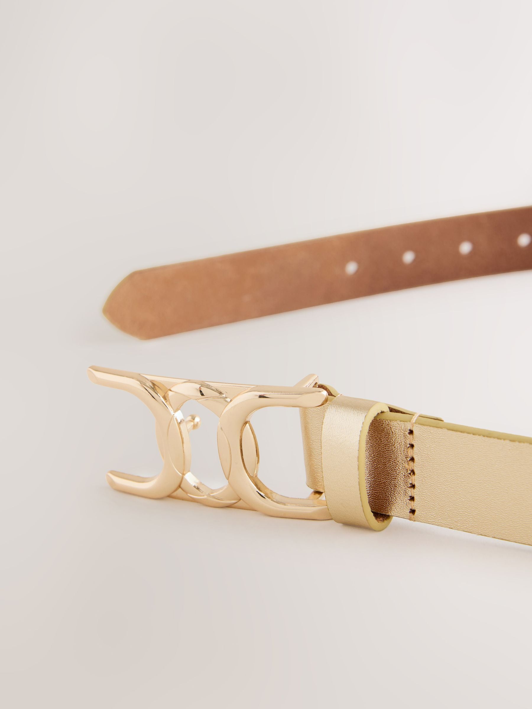 Buy Gold Tone Regular Statement Buckle Leather Belt from the Next