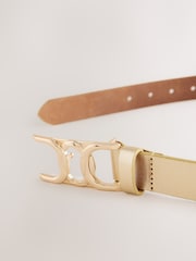 Gold Tone Regular Statement Buckle Leather Belt - Image 5 of 6