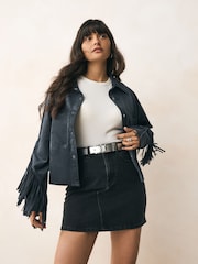 Silver Regular Statement Buckle Leather Belt - Image 1 of 7