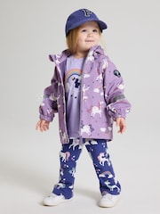 Polarn O Pyret Purple Unicorn Print Fleece Lined Coat - Image 1 of 7