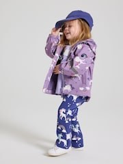 Polarn O Pyret Purple Unicorn Print Fleece Lined Coat - Image 2 of 7