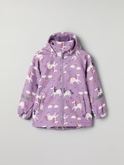 Polarn O Pyret Purple Unicorn Print Fleece Lined Coat - Image 3 of 7