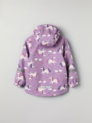 Polarn O Pyret Purple Unicorn Print Fleece Lined Coat - Image 4 of 7