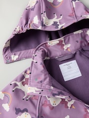 Polarn O Pyret Purple Unicorn Print Fleece Lined Coat - Image 5 of 7