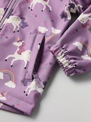 Polarn O Pyret Purple Unicorn Print Fleece Lined Coat - Image 6 of 7
