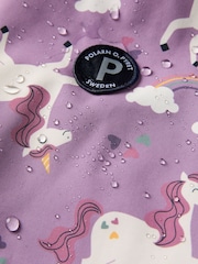 Polarn O Pyret Purple Unicorn Print Fleece Lined Coat - Image 7 of 7