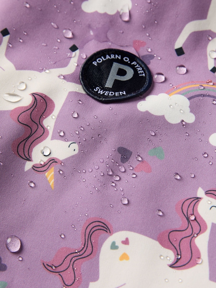 Polarn O Pyret Purple Unicorn Print Fleece Lined Coat - Image 7 of 7