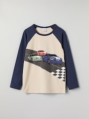 Polarn O. Pyret Blue Organic Cotton Blend Car Print Top - Image 2 of 5