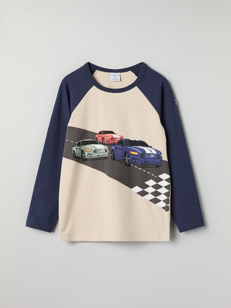 Polarn O. Pyret Blue Cotton Blend Car Print Top - Image 2 of 5 Polarn O. Pyret Blue Cotton Blend Car Print Top - Image 2 of 5
