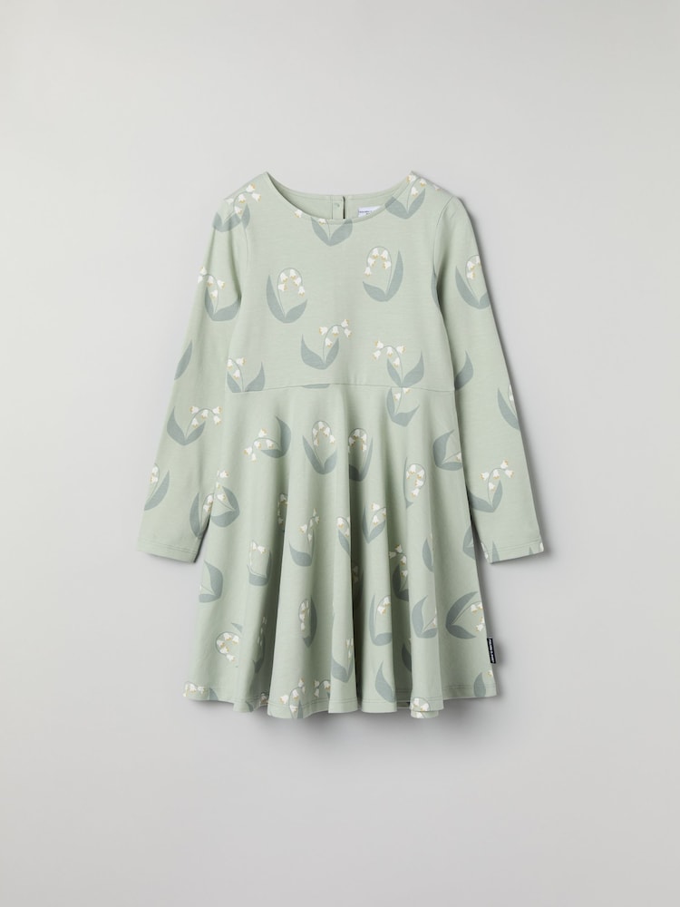 Polarn O. Pyret Green Organic Cotton Blend Print Dress - Image 1 of 1