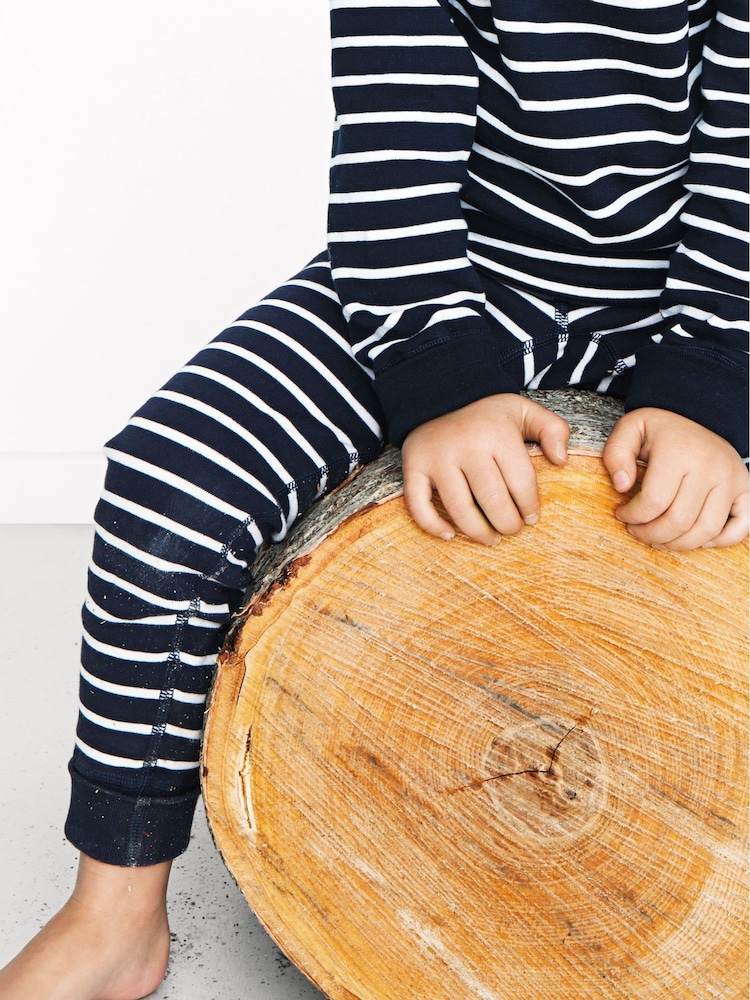 Polarn O Pyret Blue 100% Organic Cotton Striped Leggings - Image 3 of 3