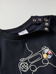 Polarn O. Pyret Blue Organic Cotton Gamer Print Top - Image 2 of 4