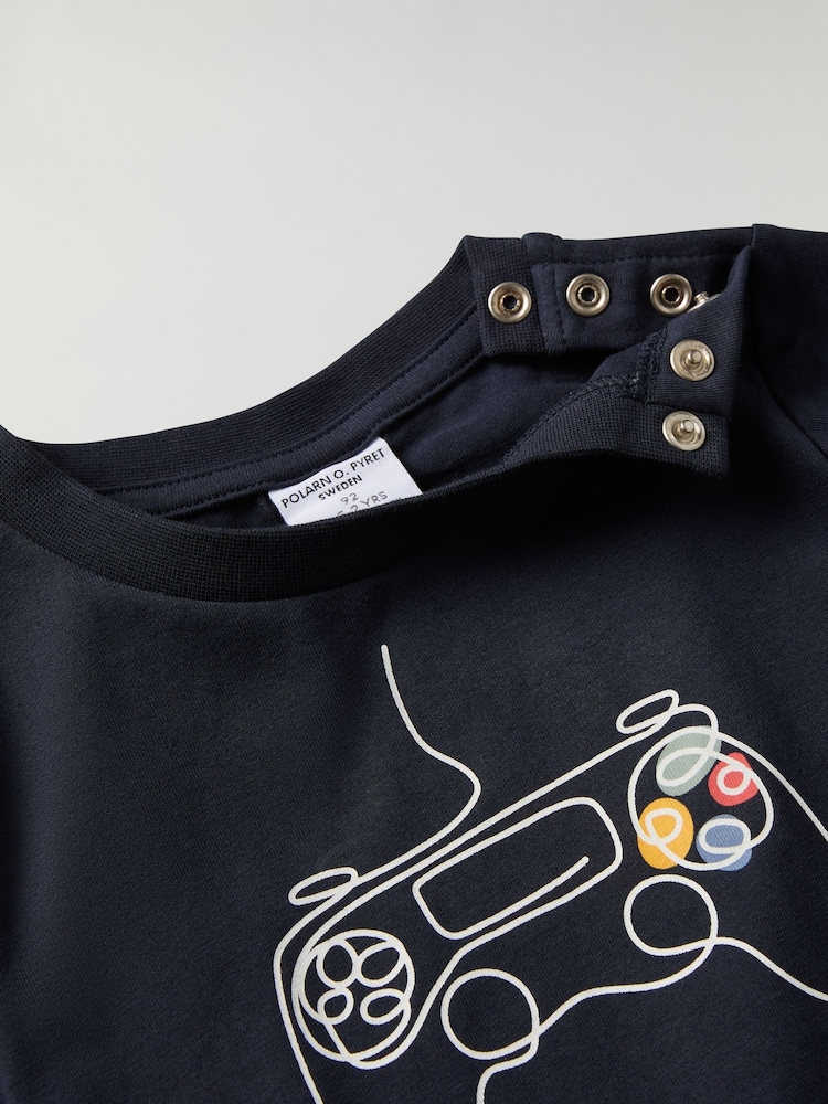 Polarn O. Pyret Blue Organic Cotton Gamer Print Top - Image 2 of 4