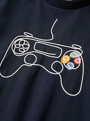Polarn O. Pyret Blue Organic Cotton Gamer Print Top - Image 3 of 4