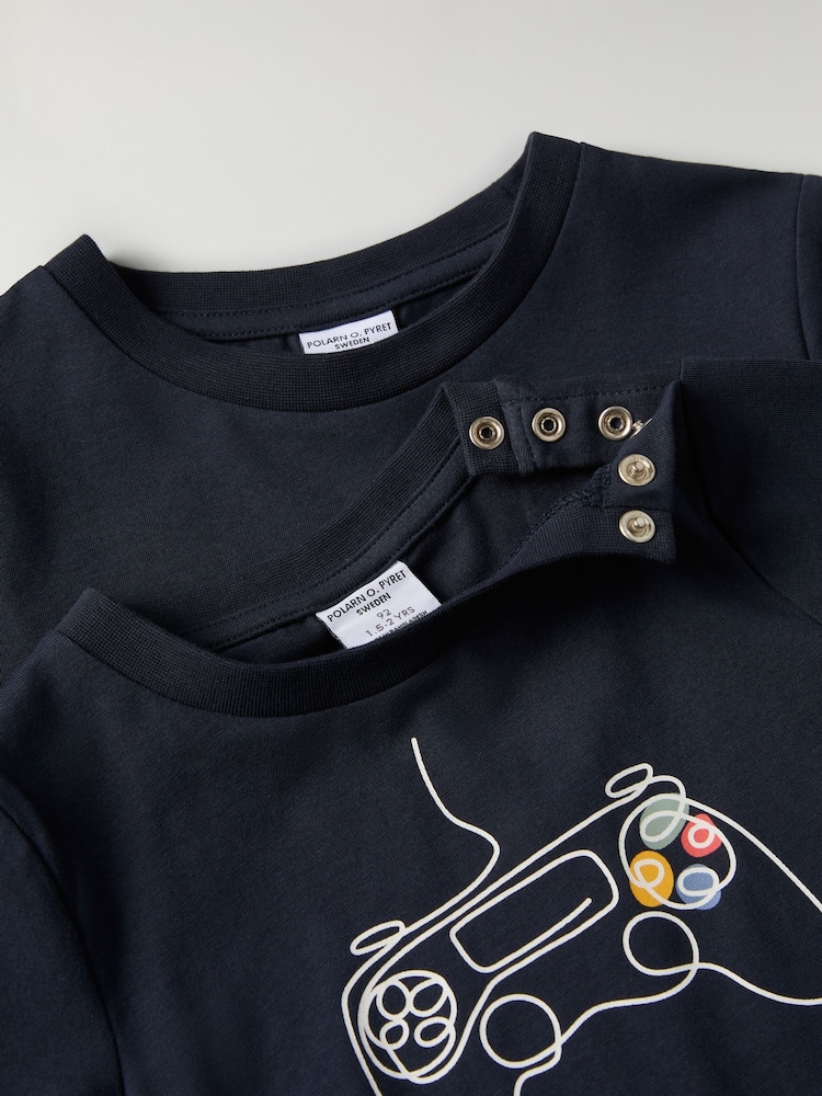 Polarn O. Pyret Blue Organic Cotton Gamer Print Top - Image 4 of 4