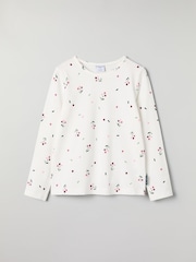 Polarn O Pyret White Organic Cotton Ditsy Floral Print Top - Image 1 of 4