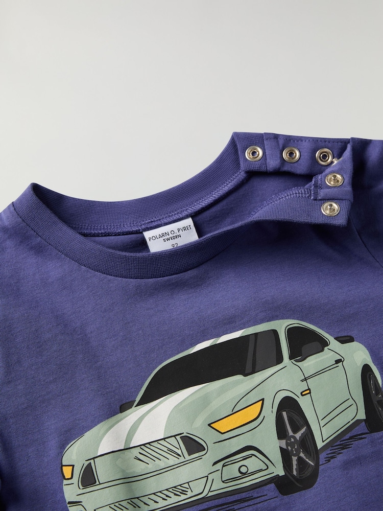 Polarn O. Pyret Blue Organic Cotton Print T-Shirt - Image 3 of 4