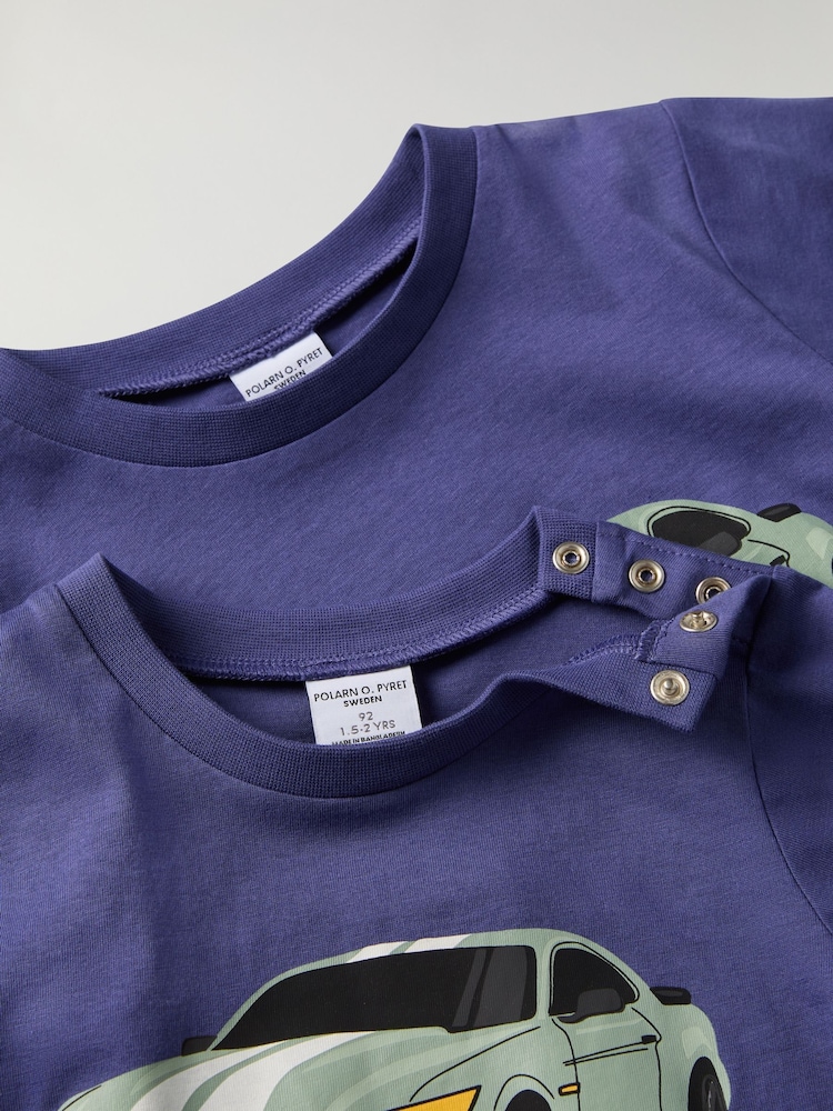 Polarn O. Pyret Blue Organic Cotton Print T-Shirt - Image 4 of 4