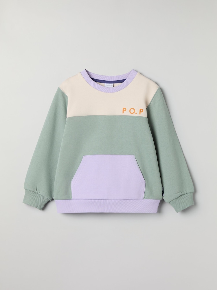 Polarn O. Pyret Green 100% Organic Cotton Block Colour Sweatshirt - Image 1 of 5