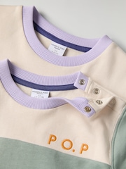Polarn O. Pyret Green 100% Organic Cotton Block Colour Sweatshirt - Image 4 of 5