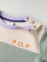 Polarn O. Pyret Green 100% Organic Cotton Block Colour Sweatshirt - Image 5 of 5