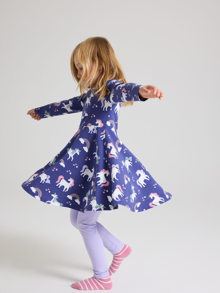 Polarn O. Pyret Blue Cotton Blend Print Dress - Image 2 of 5