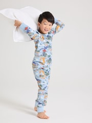 Polarn O. Pyret Blue Organic Cotton Blend Pyjamas - Image 5 of 6