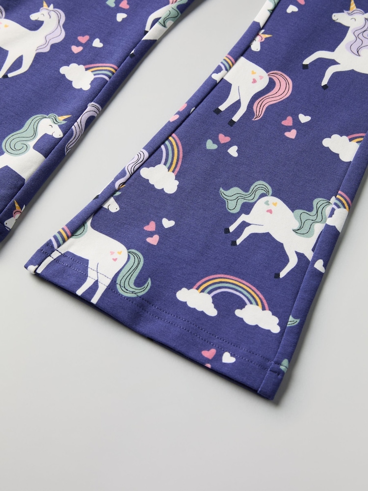 Polarn O. Pyret Blue Unicorn Print Flared Joggers - Image 4 of 4
